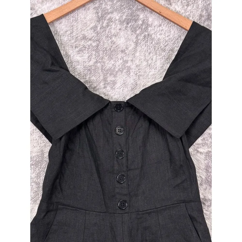 Reformation Romper 2 Womens Black Frankie Strapless Fold Down Linen Feel
